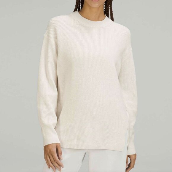 Lululemon Merino Wool-Blend Ribbed Crewneck Sweater In White Opal Size 4 - Picture 1 of 8